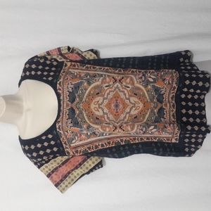 Lucky Brand Short Sleeves Top Size 2X Cotton Modal Orange Black Multicol…